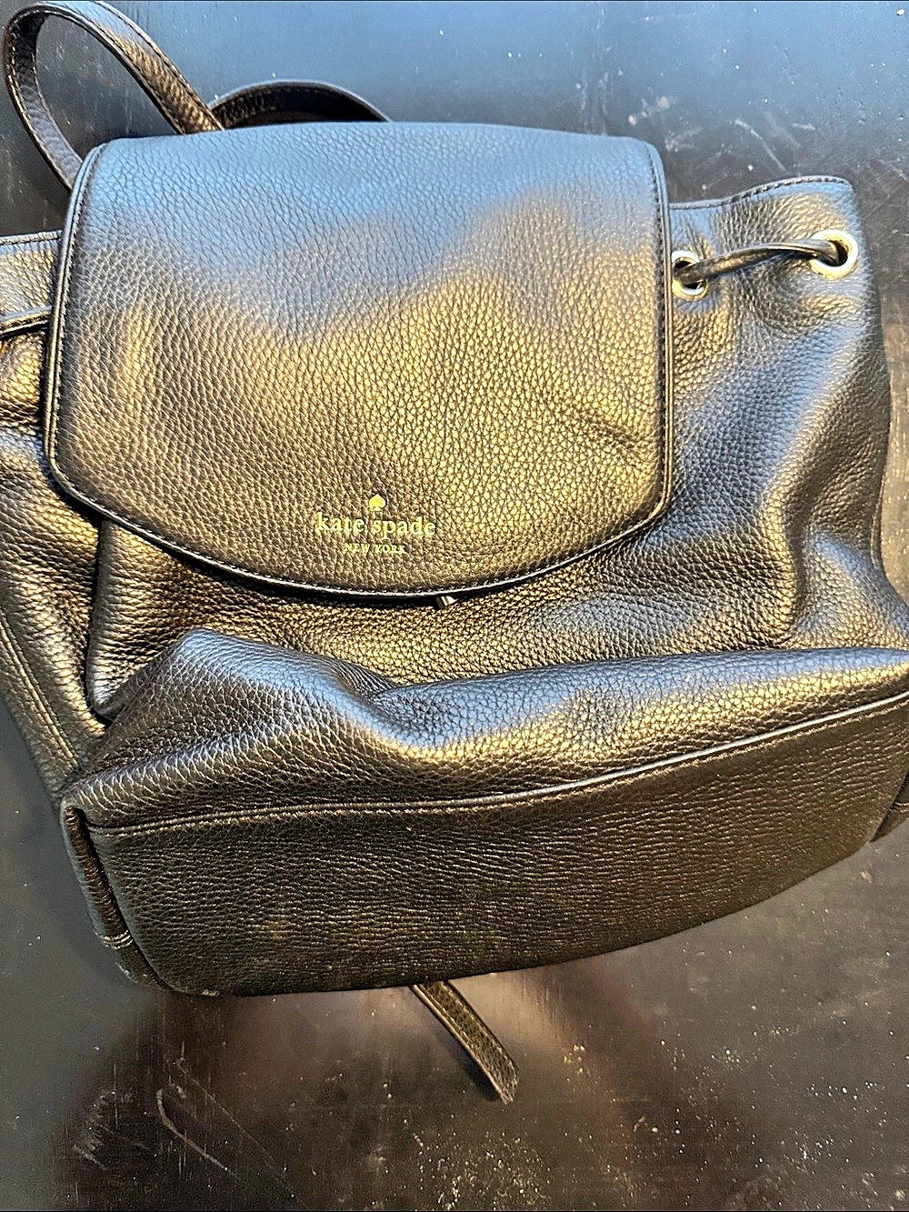 Kate Spade Black Leather-Texture Backpack